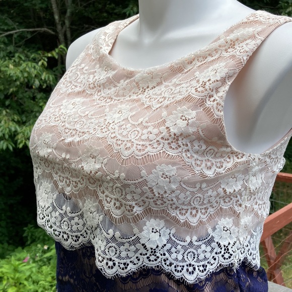 Jessica Simpson white and navy layered lace over nude dress size 10 - Picture 3 of 11